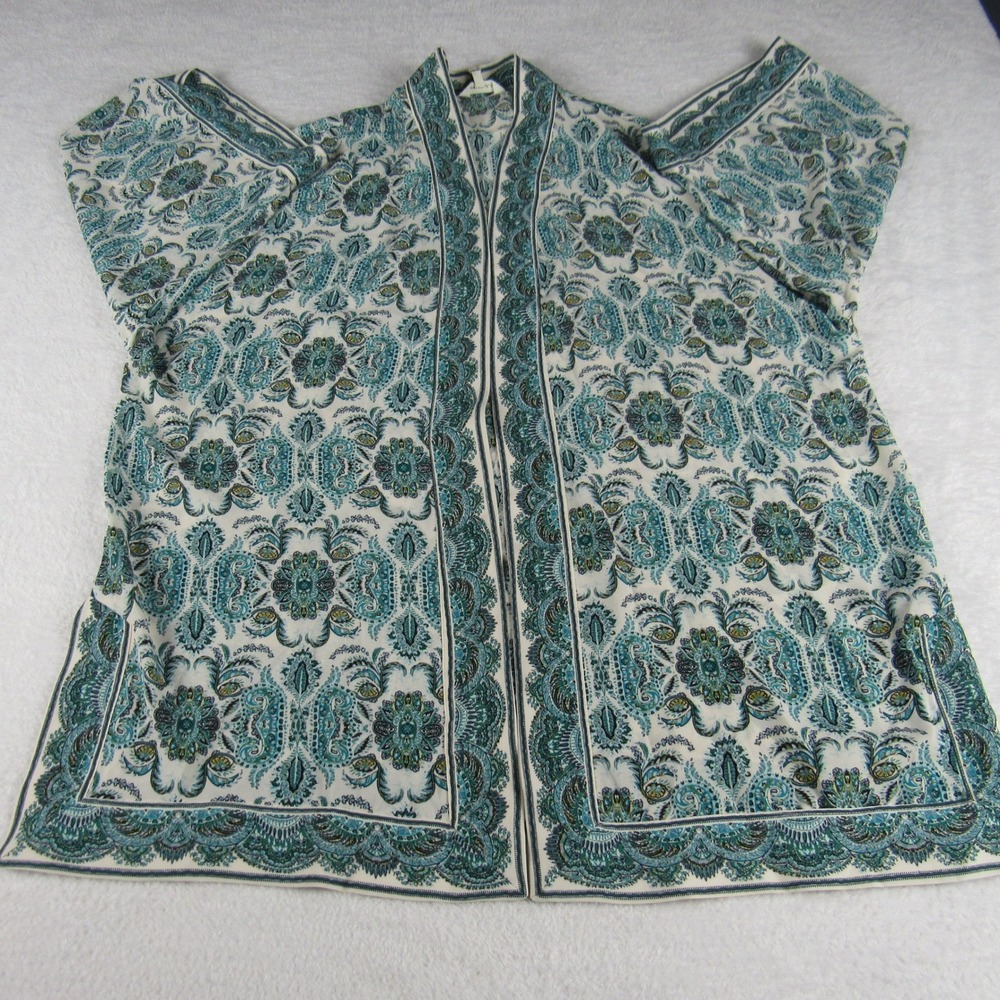 Max Studio Kimono Cardigan Women Large Teal Green Paisley  NWT